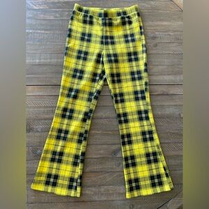 Forever 21 Yellow and Black Plaid Pull-on Flare Pants Sz Medium
